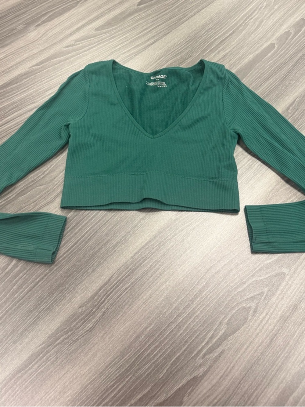 Garage Women's Deep Green Ribbed V-Neck Crop Top Size Small Petite P/S